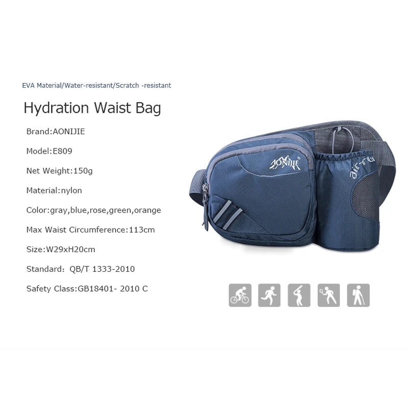 E809 Hydration Fanny Pack Waist Bag Bum Bag Running Belt Water Bottle Holder Jogging Marathon Race Fitness Gym Travel